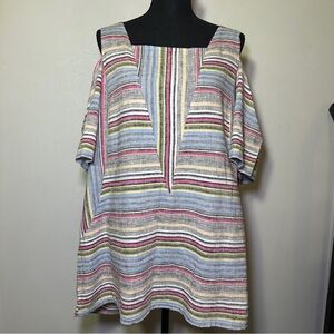 For Cynthia Linen Cotton Blend Cold Shoulder Top Multicolor Boho Lightweight 1XL